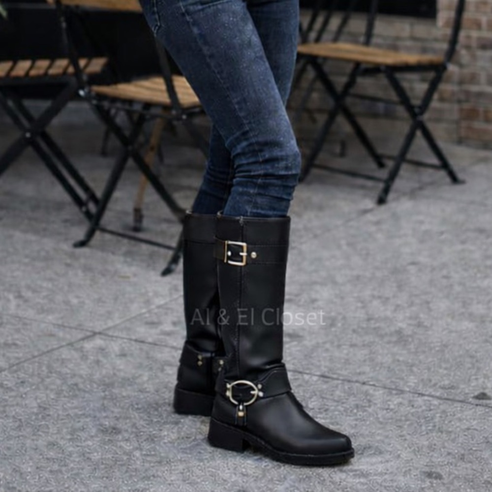 Michael Kors Crosby Moto Boots Black Leather Biker Boots Size 6 M New With Box